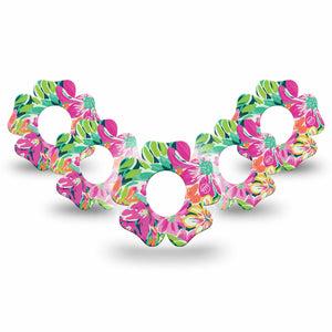 ExpressionMed Tropic Burst Dexcom G7 Flower Shape Tape, Dexcom Stelo Glucose Biosensor System, 5-Pack Tape Tropical Vibes, Plaster CGM Design