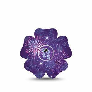 ExpressionMed New Years Celebration Freestyle Libre 3 Flower Shape Tape Single Tape and Single Sticker Explosive Fireworks, Overlay Tape CGM Design