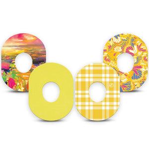 ExpressionMed Sunlit Yellow Dexcom G7 and Dexcom Stelo Glucose Biosensor System, 4-Pack Tape sunny yellow design Fixing Ring Tape for Continuous Glucose Monitor