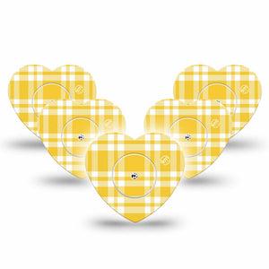 ExpressionMed yellow gingham Freestyle Libre, Libre 2 Plus, and Abbott Lingo Heart, 5-Pack Tape and 5-Pack Sticker Yellow plaid gingham Plaster for Continuous Glucose Monitor