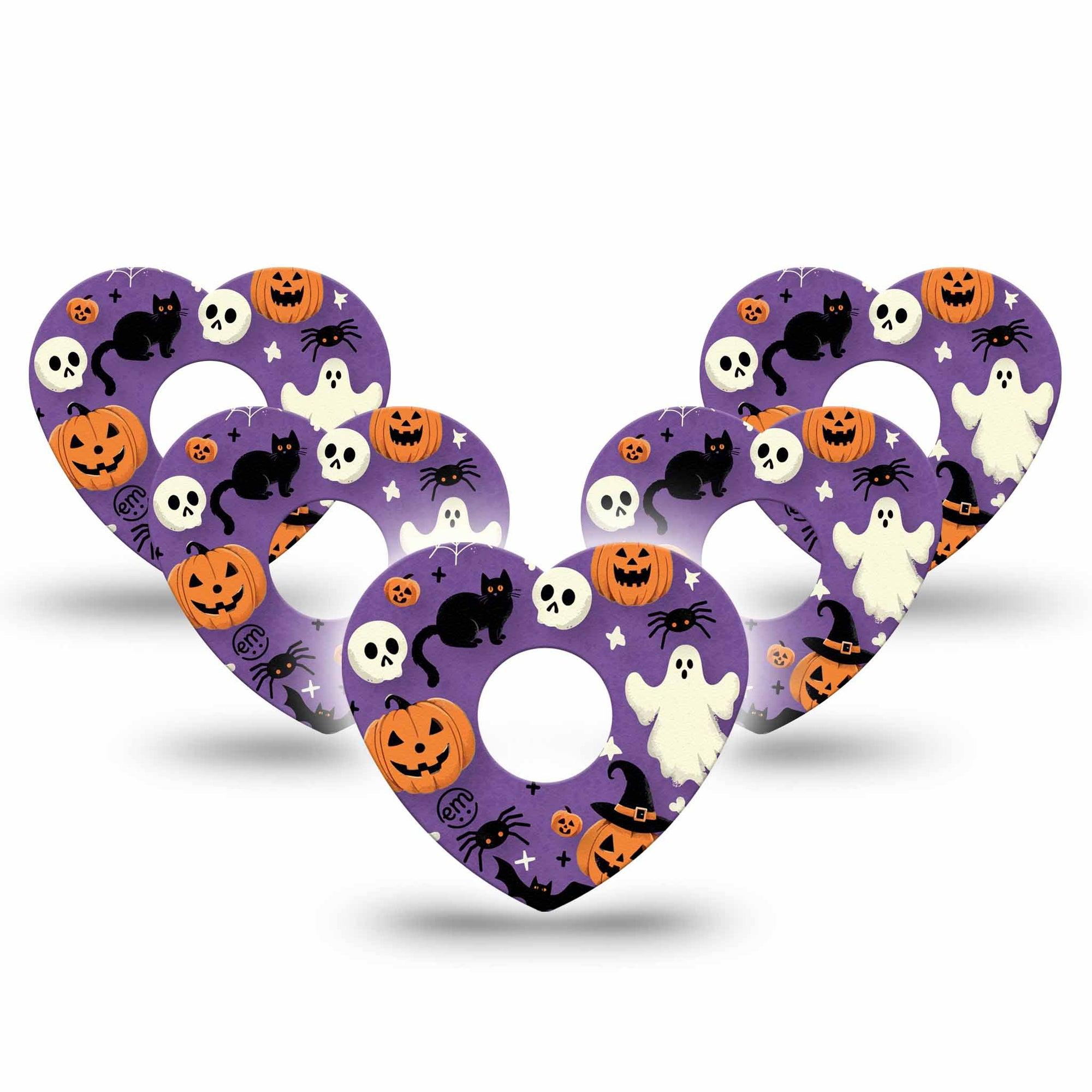 ExpressionMed Happy Halloween Freestyle Libre 3 Heart Shape Tape 5-Pack Classic Halloween Theme Patch CGM Design