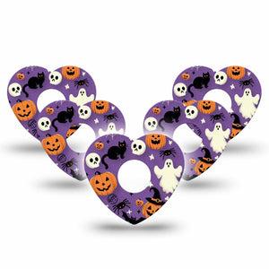 ExpressionMed Happy Halloween Freestyle Libre 3 Heart Shape Tape 5-Pack Classic Halloween Theme Patch CGM Design