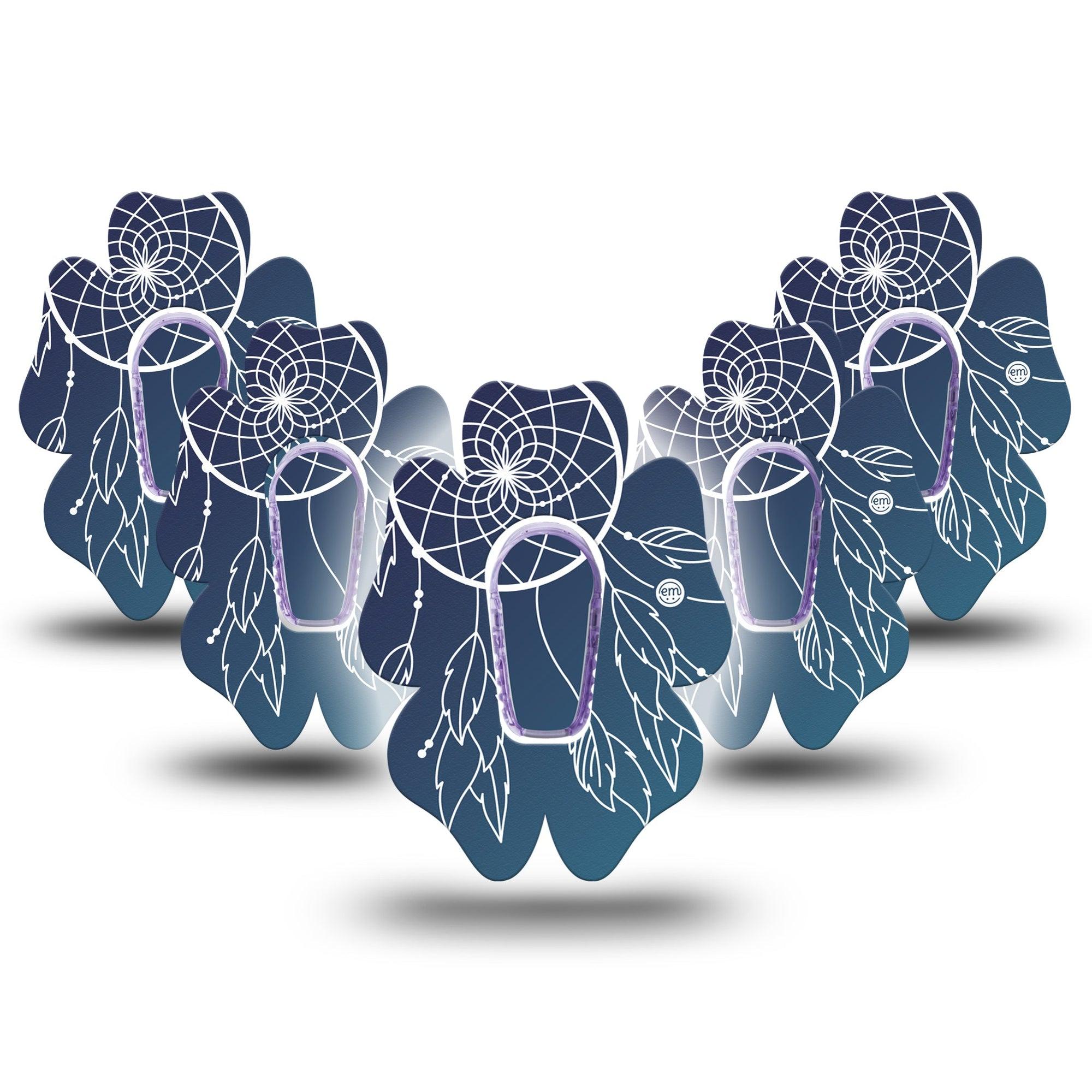 ExpressionMed Blue Dreamcatcher Dexcom G6 Flower Shape Tape 5-Pack Tape and 5-Pack Sticker Boho Decor Adhesive Patch Continuous Glucose Monitor Design