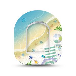 ExpressionMed Relaxing Beach Omnipod Surface Center Sticker and Mini Tape Summer Outing Inspired Vinyl Sticker and Tape Design Pump Design