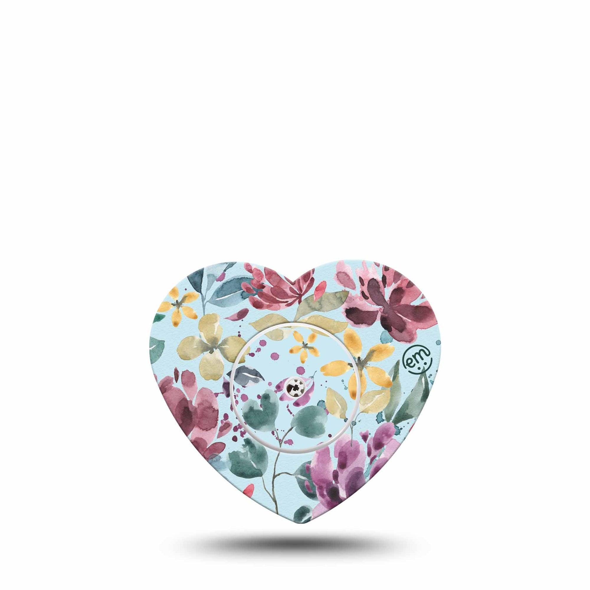 ExpressionMed Botanical Blooms Freestyle Libre 2 Heart Shape Tape, Abbott Lingo, Single Tape and Single Sticker Blue and Pink Floral Adhesive Patch CGM Design