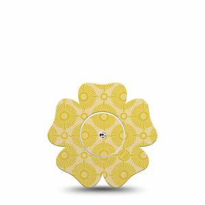 ExpressionMed Yellow Sundress Freestyle Libre 2 and Libre 2 Plus Flower Shape Tape, Abbott Lingo, Single Tape and Single Sticker Beaming Gold Shapes, Plaster CGM Design