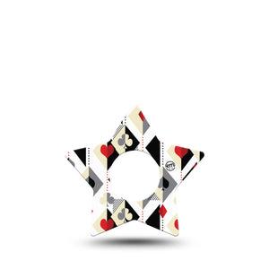 ExpressionMed Playing Cards Infusion Set Star Shape Tape 5-Pack Tape Spades Hearts Diamonds Clubs Inspired, Fixing Ring Patch Continuous Glucose Monitor Design