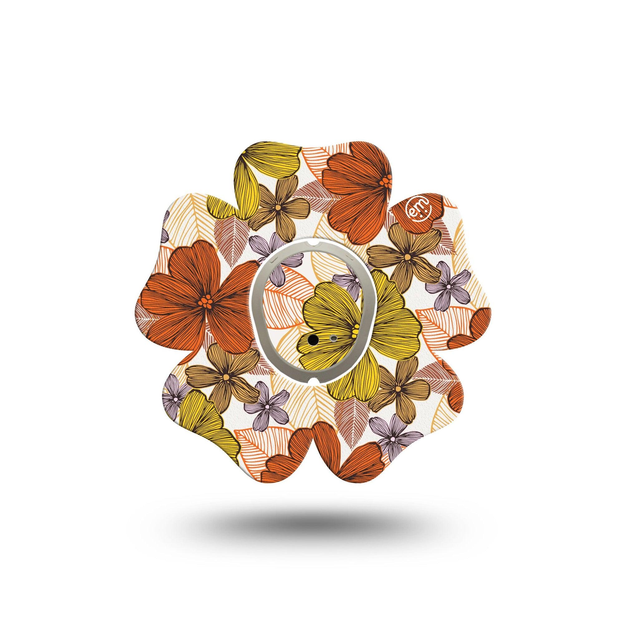 ExpressionMed Burnt Orange Floral Dexcom G7 Flower Shape Tape, Dexcom Stelo Glucose Biosensor System, Single Tape and Single Sticker Floral Artwork Inspired  CGM Design