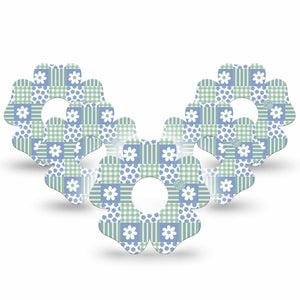 ExpressionMed Patchwork Flowers Freestyle Libre 3 and Libre 3 Plus Flower, 5-Pack Spring blue green print Sensor Cover for Continuous Glucose Monitor