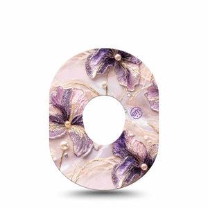 ExpressionMed Pink Pearls Dexcom G7 and Dexcom Stelo Glucose Biosensor System, Single Tape Gold and pearl petals inspired Fixing Ring Patch for CGM