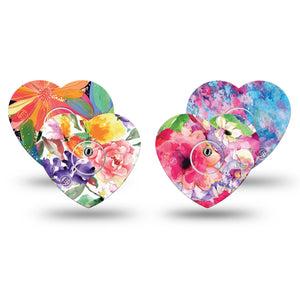 ExpressionMed Gentle Garden Variety Pack Freestyle Libre 3 Heart Shape Tape 4-Pack Tape and 4-Pack Sticker Painted Pink Florals Patch CGM Design