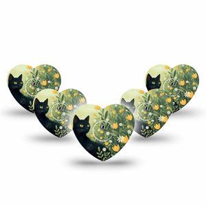 ExpressionMed Jungle Cat Freestyle Libre 3 and Libre 3 Plus Heart, 5-Pack Tape and 5-Pack Sticker Black cat Adhesive Patch for Continuous Glucose Monitor
