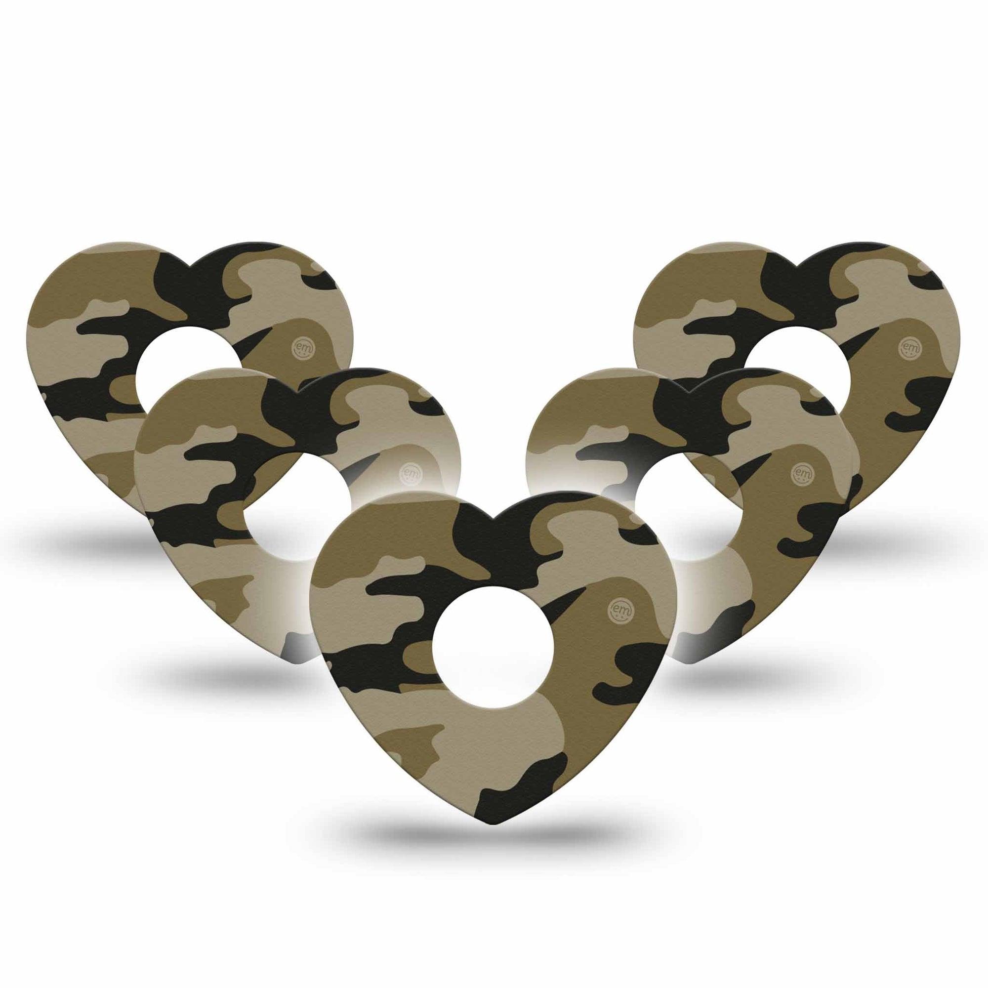 ExpressionMed Camo Freestyle Libre 3 and Libre 3 Plus Heart Shape Tape 5-Pack Tape Tactical Gray Overlay Tape CGM Design