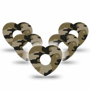ExpressionMed Camo Freestyle Libre 3 and Libre 3 Plus Heart Shape Tape 5-Pack Tape Tactical Gray Overlay Tape CGM Design