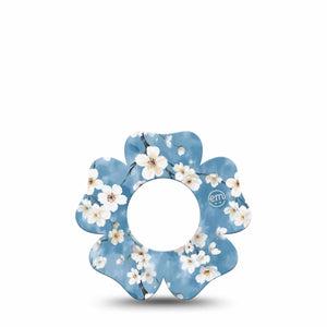 ExpressionMed Cherry Blossom Freestyle Libre 2 and Libre 2 Plus Flower Shape Tape, Abbott Lingo, Single Tape Sky Blue White Flowers, Plaster CGM Design