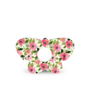 ExpressionMed Painter’s Cosmos Freestyle Libre 3 and Libre 3 Plus Butterfly, Single Tape Fun pink flowers Waterproof Adhesive Tape for CGM