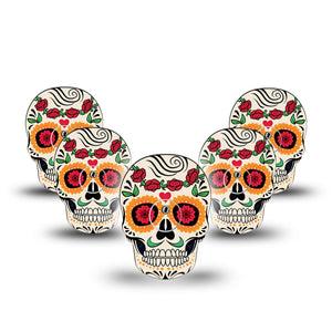 ExpressionMed Dia De Los Muertos Freestyle Libre 3 Skull Shape Tape 5-Pack Tape and 5-Pack Sticker Skull Decor Patch CGM Design