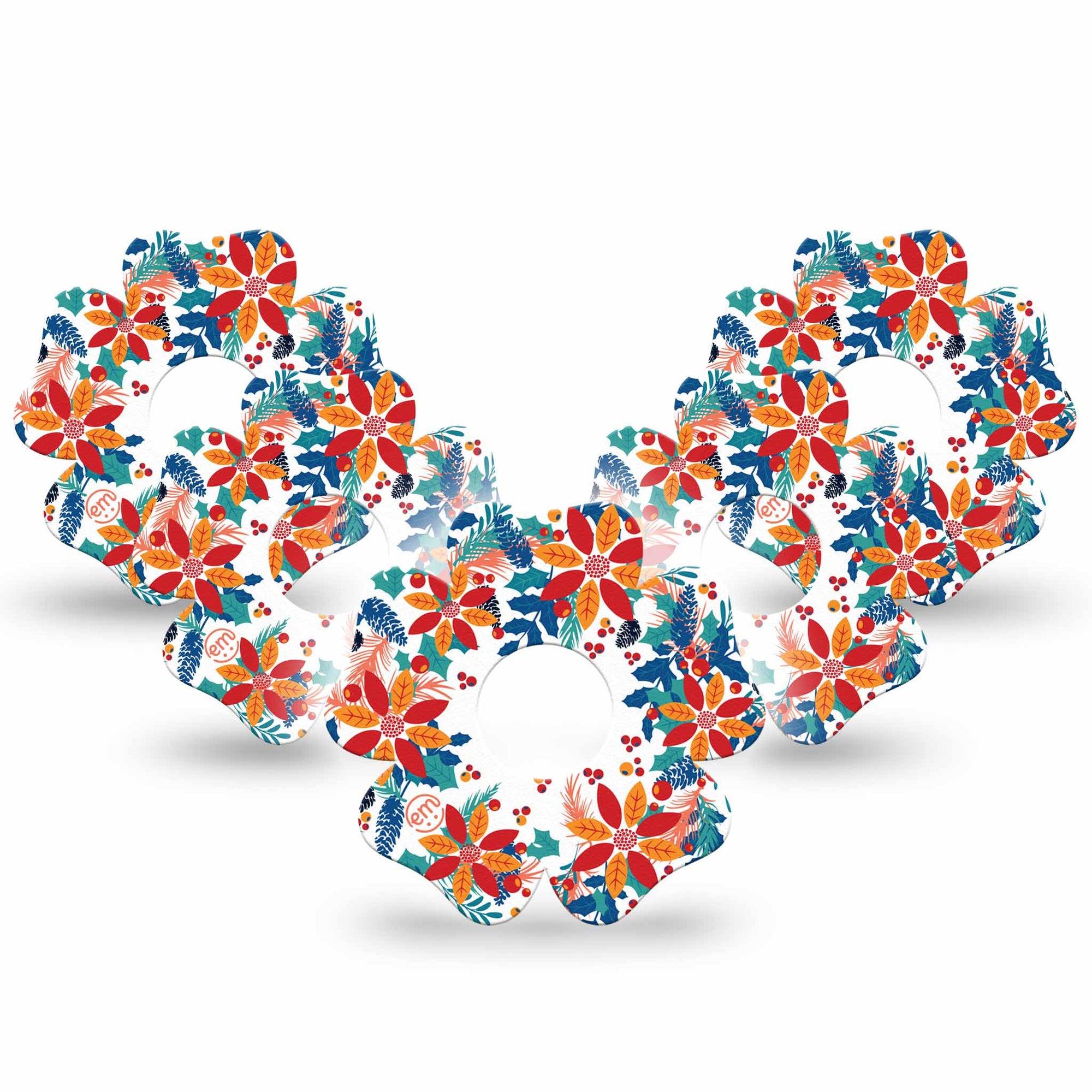 ExpressionMed Joyful Wreath Freestyle Libre 3 Flower Shape Tape 5-Pack Tape Bright Happy Wreath, Plaster CGM Design