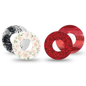ExpressionMed Crimson Bloom Variety Pack Freestyle Libre, Libre 2 Plus, and Abbott Lingo, 4-Pack Tape Valentines day bouquet Decorative Patch for Continuous Glucose Monitor