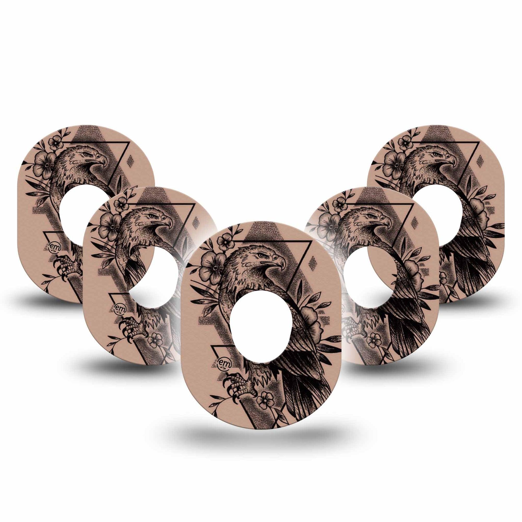 ExpressionMed Hawk Dexcom G7 Tape, Dexcom Stelo Glucose Biosensor System, 5-Pack Tape Floral Hawk Tattoo, Overlay Tape CGM Design