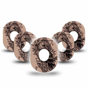 ExpressionMed Hawk Dexcom G7 Tape, Dexcom Stelo Glucose Biosensor System, 5-Pack Tape Floral Hawk Tattoo, Overlay Tape CGM Design