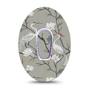 ExpressionMed Cranes Dexcom G6, Single Tape and Single Sticker White cranes florals Sensor Cover for Continuous Glucose Monitor