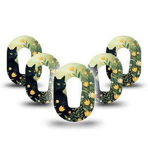 ExpressionMed Jungle Cat Dexcom G6 Mini, 5-Pack Golden tulips and cat Waterproof Plaster for Continuous Glucose Monitor