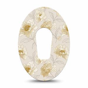 ExpressionMed Sketched Peonies Dexcom G6, Single Tape White and yellow peonies Fixing Ring Tape for Continuous Glucose Monitor
