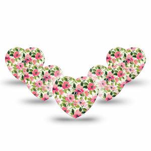 ExpressionMed Painter’s Cosmos Freestyle Libre 3 and Libre 3 Plus Heart, 5-Pack Tape and 5-Pack Sticker Fun pink flowers Adhesive Patch for Continuous Glucose Monitor