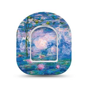 ExpressionMed Monet Water Lilies Omnipod Surface Center Sticker and Mini Tape River Florals Themed Vinyl Sticker and Tape Design Pump Design