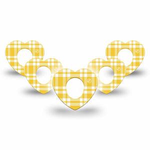 ExpressionMed yellow gingham Dexcom G7 and Dexcom Stelo Glucose Biosensor System Heart, 5-Pack Cheery gingham Waterproof Adhesive Tape for Continuous Glucose Monitor
