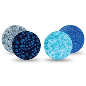 ExpressionMed Coastal Blues Freestyle Libre, Libre 2 Plus, and Abbott Lingo OverPatch, 4-Pack Tape nautical blue palette Fixing Ring Patch for Continuous Glucose Monitor