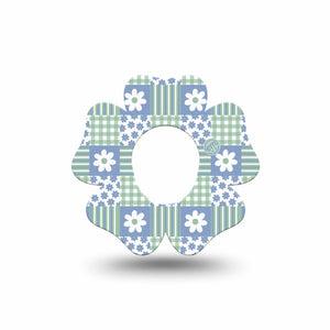 ExpressionMed Patchwork Flowers Dexcom G7 and Dexcom Stelo Glucose Biosensor System Flower, Single Tape Green blue patchwork Adhesive Tape for CGM