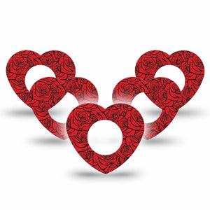 ExpressionMed Roses Freestyle Libre, Libre 2 Plus, and Abbott Lingo Heart, 5-Pack Line art roses Adhesive Tape for Continuous Glucose Monitor