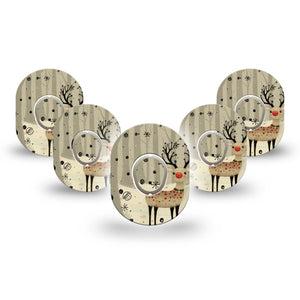 ExpressionMed Woodland Reindeer Dexcom G7 Mini Tape, Dexcom Stelo Glucose Biosensor System, 5-Pack Tape and 5-Pack Sticker Winter Animals, Patch Continuous Glucose Monitor Design