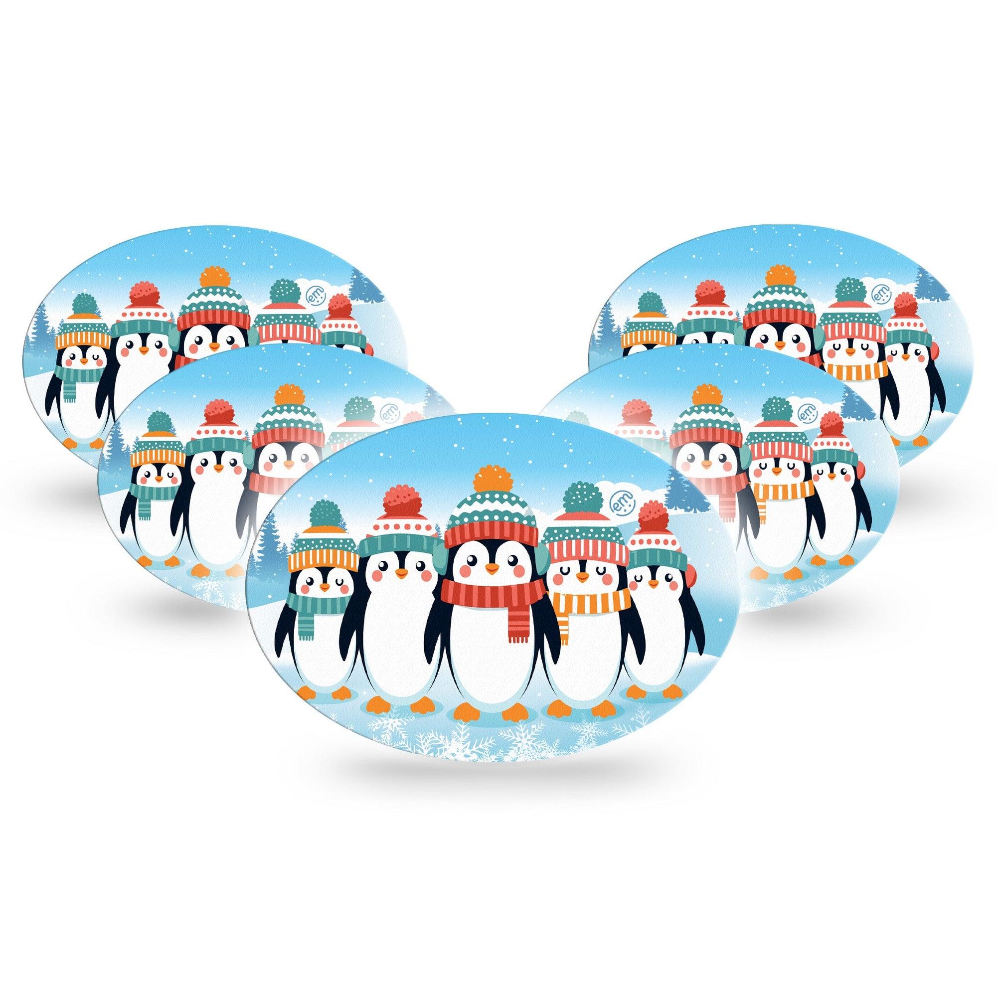 ExpressionMed Penguins In Row Medtronic Guardian Enlite Universal Oval 5-Pack Tape Cute Baby Penguins, Plaster Continuous Glucose Monitor Design