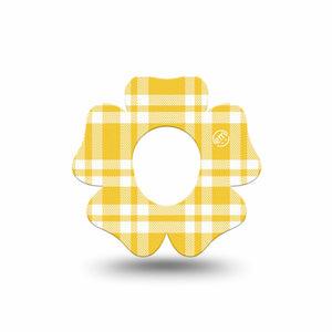 ExpressionMed yellow gingham Dexcom G7 and Dexcom Stelo Glucose Biosensor System Flower, Single Tape Yellow white checkered Adhesive Tape for CGM