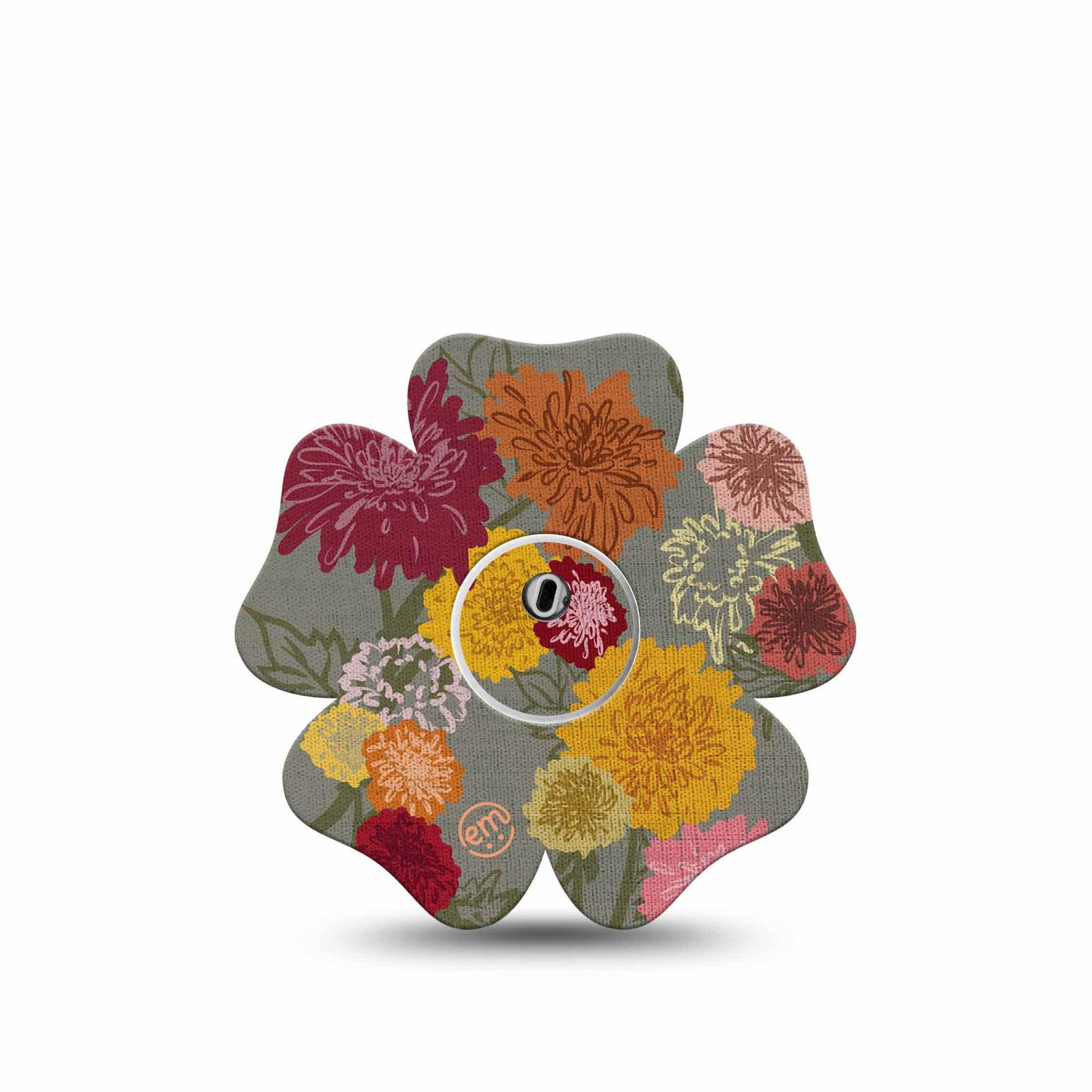 ExpressionMed Chrysanthemums Freestyle Libre 3 Flower Shape Tape Single Tape and Single Sticker Autumn Bouquet CGM Design