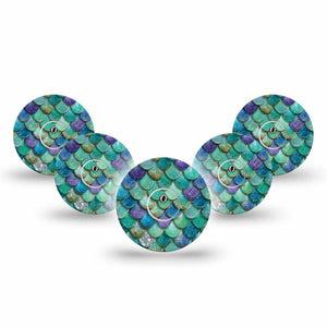 ExpressionMed Mermaid Scales Freestyle Libre 3 and Libre 3 Plus, 5-Pack Tape and 5-Pack Sticker underwater mermaid style Sensor Cover for CGM