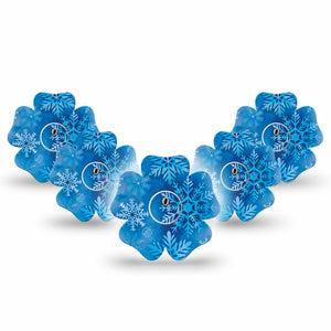 ExpressionMed Falling Snow Freestyle Libre 3 and Libre 3 Plus Flower Shape Tape, 5-Pack Tape and 5-Pack Sticker Cold Snowfall, Overlay Tape CGM Design