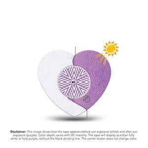 ExpressionMed Solar Violet Freestyle Libre 2 and Libre 2 Plus Heart Shape Tape, Abbott Lingo, Single Tape and Single Sticker Light-Sensitive Pigment, Adhesive Patch CGM Design