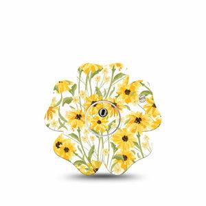 ExpressionMed Yellow Mosaic Floral Freestyle Libre 3 and Libre 3 Plus Flower Shape Tape Single Tape and Single Sticker Painted Summer Flowers, Overlay Tape CGM Design