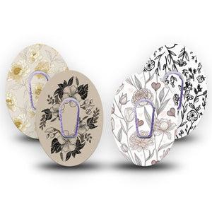 ExpressionMed Neutral Botanics Dexcom G6, tape and sticker  earth tone flowers Waterproof Plaster for Continuous Glucose Monitor