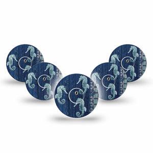 ExpressionMed Seahorse Freestyle Libre 3 and Libre 3 Plus, 5-Pack Tape and 5-Pack Sticker coastal marine style Sensor Cover for CGM