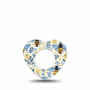 ExpressionMed Busy Bees Freestyle Libre, Libre 2 Plus, and Abbott Lingo Heart, Single Tape Blue and gold Overlay Tape for CGM