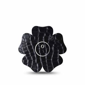 ExpressionMed Black Aligator Skin Freestyle Libre 3 and Libre 3 Plus Flower Shape Tape Single Tape and Single Sticker Black Sleek Alligator Print, Overlay Tape CGM Design