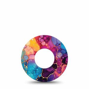 ExpressionMed Rainbow Ink Freestyle Libre, Libre 2 Plus, and Abbott Lingo, Single Tape Multicolor abstract art Fixing Ring Patch for CGM
