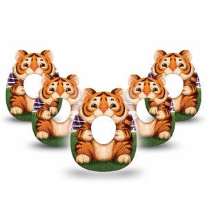ExpressionMed Playful Tiger Dexcom G7 and Dexcom Stelo Glucose Biosensor System, 5-Pack tiger soccer pattern Adhesive Patch for Continuous Glucose Monitor