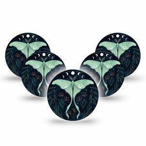 ExpressionMed Luna Moth Freestyle Libre 3 and Libre 3 Plus Overpatch 5-Pack Tape Luna Moth Art Inspired, Adhesive Patch CGM Design
