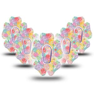 ExpressionMed Spring Flowers Dexcom G6 Flower, 5-Pack Tape and 5-Pack Sticker Cheerful floral print Fixing Ring Patch for Continuous Glucose Monitor